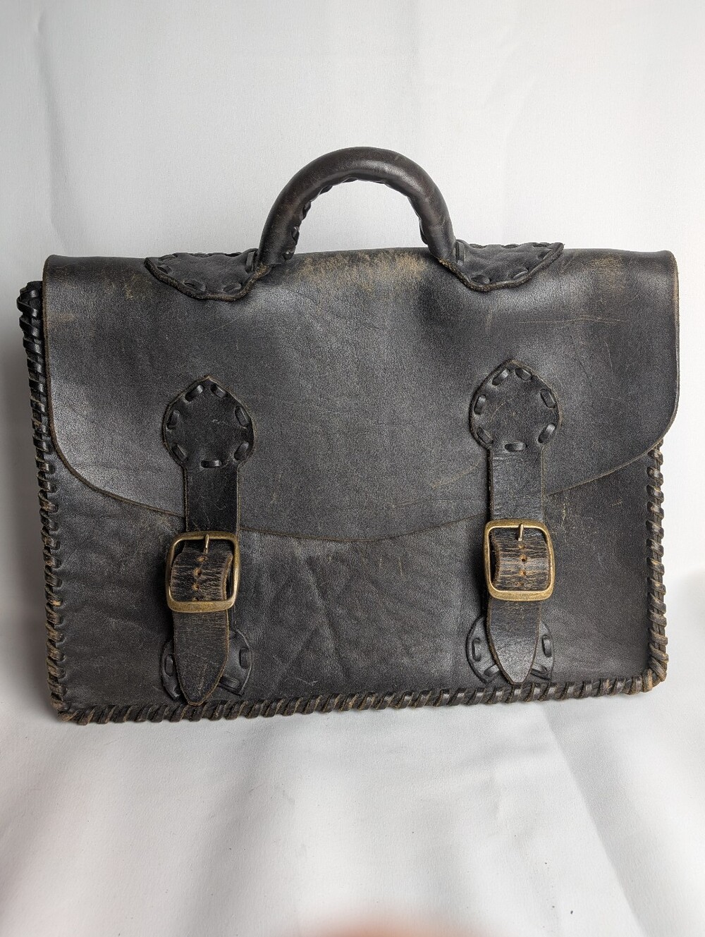 VINTAGE MEUNIER Montréal Leather Messenger Bag Black Around 1980 Unisex